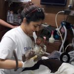 human holds burnt monkey in arms